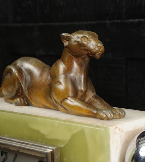 fig 3. Art Deco Clock - The Lioness - Antique French Michel Decoux