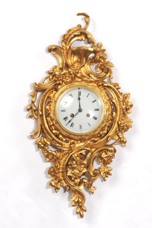 Antique French Gilt Bronze Rococo Cartel Wall Clock