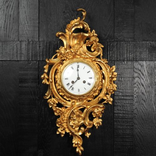 fig 1. Antique French Gilt Bronze Rococo Cartel Wall Clock