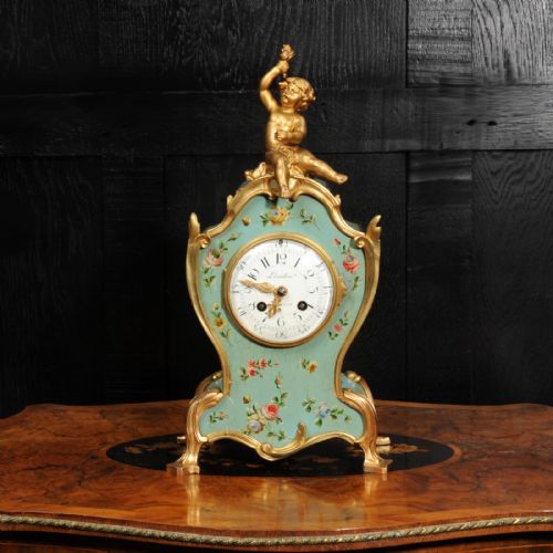 fig 1. Antique French Rococo Vernis Martin Lacquer Clock by Planchon - Paris