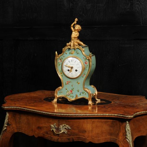 fig 2. Antique French Rococo Vernis Martin Lacquer Clock by Planchon - Paris