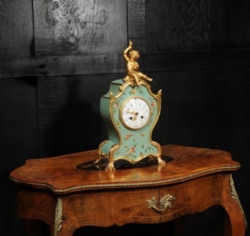 fig 4. Antique French Rococo Vernis Martin Lacquer Clock by Planchon - Paris