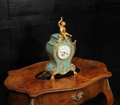 fig 5. Antique French Rococo Vernis Martin Lacquer Clock by Planchon - Paris