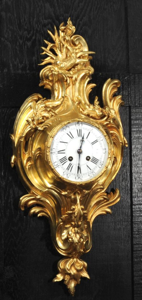 Antique French Ormolu Rococo Cartel Wall Clock ~ Dolphin
