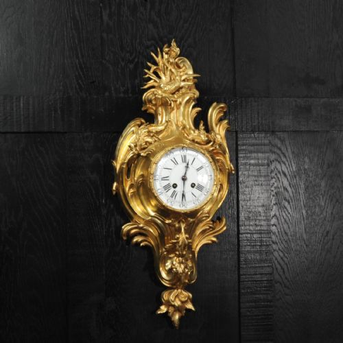 fig 3. Antique French Ormolu Rococo Cartel Wall Clock ~ Dolphin