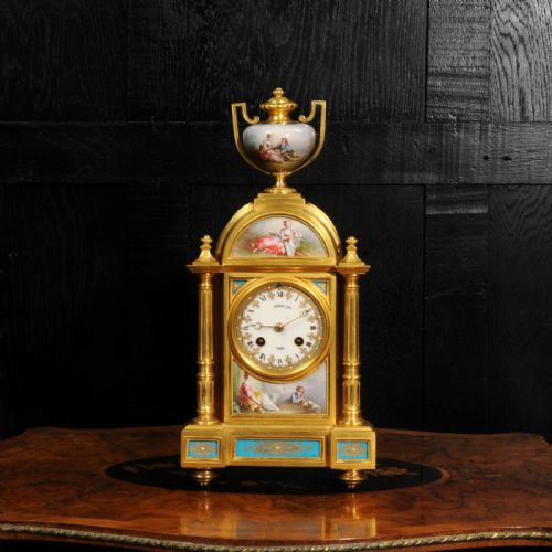 fig 1. Fine and Early Sevres Porcelain and Ormolu Antique French Clock