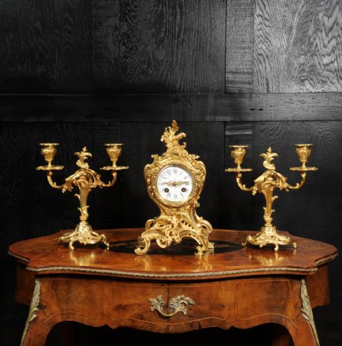 fig 1. Antique French Rococo Clock Set by Louis Japy