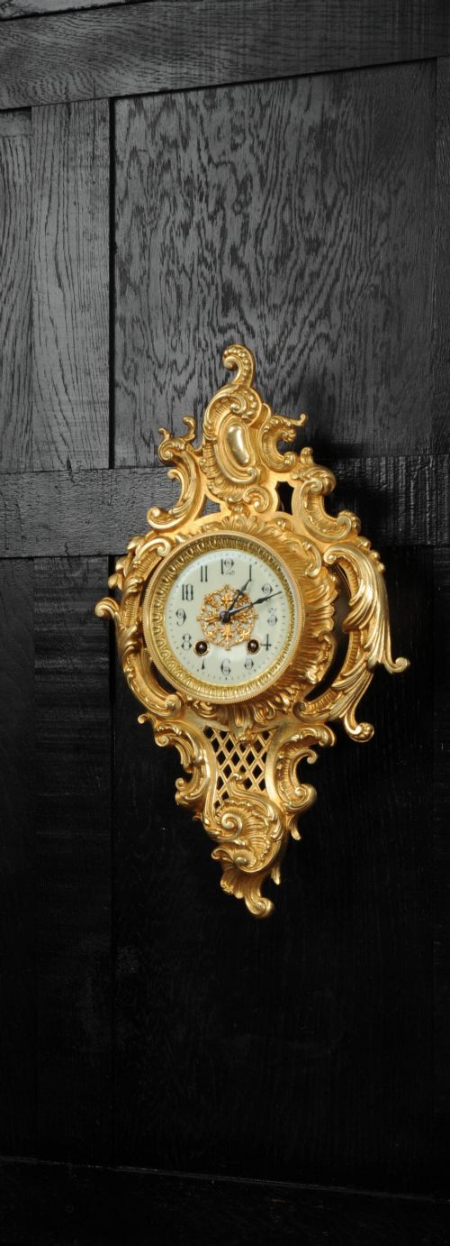 Japy Freres Rococo Gilt Bronze Cartel Wall Clock
