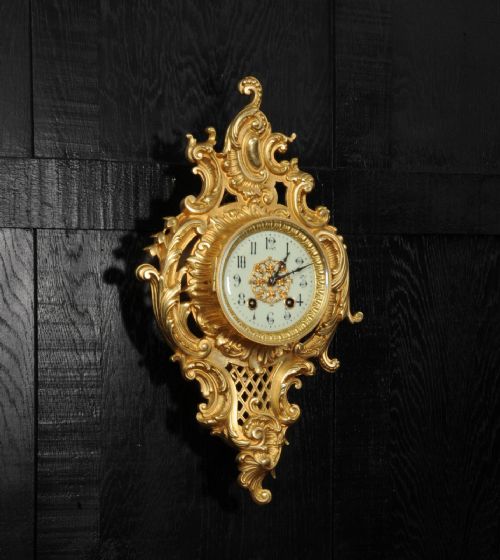 fig 3. Japy Freres Rococo Gilt Bronze Cartel Wall Clock