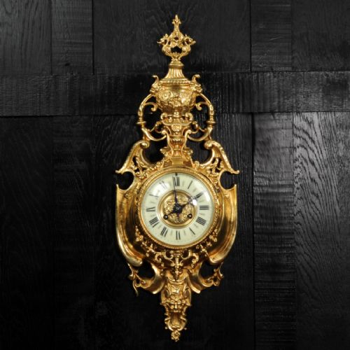 fig 1. Antique French Gilt Bronze Baroque Cartel Wall Clock