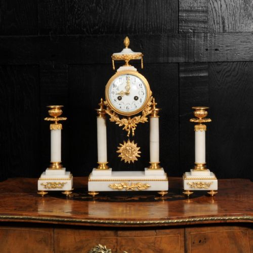 fig 1. Antique French Ormolu and Marble Portico Clock Set