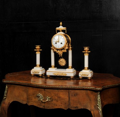 fig 2. Antique French Ormolu and Marble Portico Clock Set