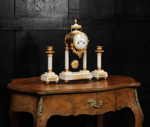 fig 3. Antique French Ormolu and Marble Portico Clock Set