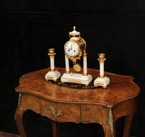 fig 4. Antique French Ormolu and Marble Portico Clock Set