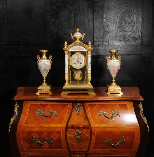 fig 3. Sevres Porcelain and Ormolu Four Glass Antique French Clock Set