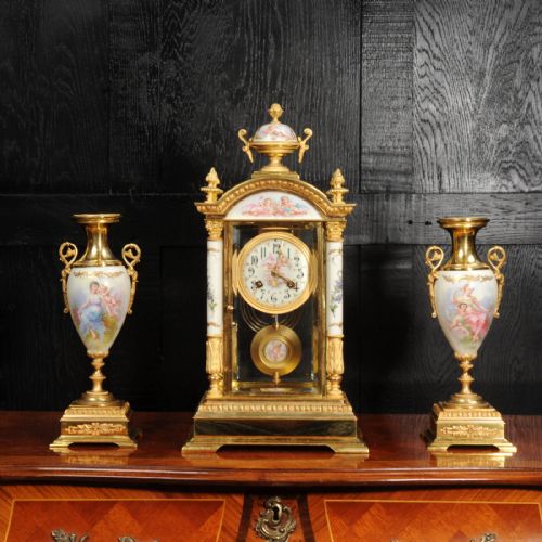 fig 4. Sevres Porcelain and Ormolu Four Glass Antique French Clock Set