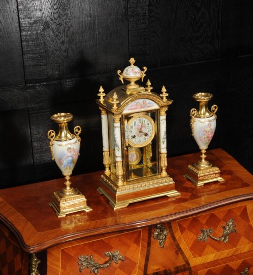 fig 5. Sevres Porcelain and Ormolu Four Glass Antique French Clock Set