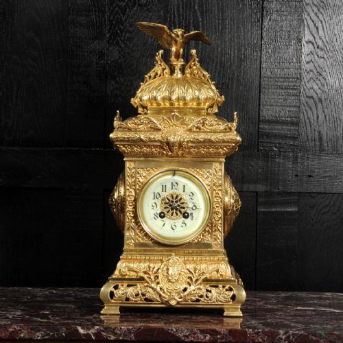 fig 1. Antique French Gilt Bronze Table Clock ~ Eagle