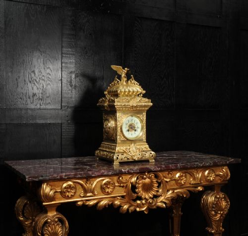 fig 2. Antique French Gilt Bronze Table Clock ~ Eagle
