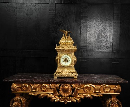 fig 3. Antique French Gilt Bronze Table Clock ~ Eagle