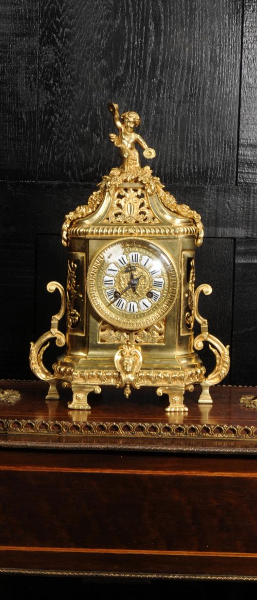 Japy Freres Antique French Gilt Bronze Clock