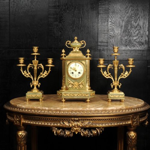 fig 1. Ormolu and Onyx Louis XVI Antique French Clock Set by Louis Japy