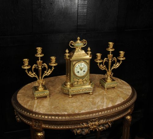 fig 2. Ormolu and Onyx Louis XVI Antique French Clock Set by Louis Japy