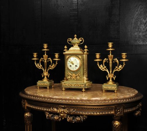 fig 3. Ormolu and Onyx Louis XVI Antique French Clock Set by Louis Japy