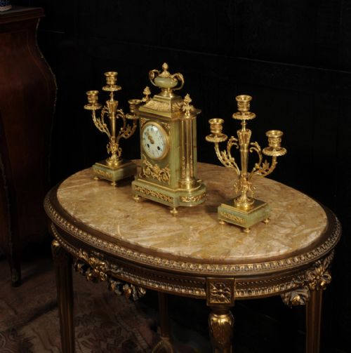 fig 4. Ormolu and Onyx Louis XVI Antique French Clock Set by Louis Japy