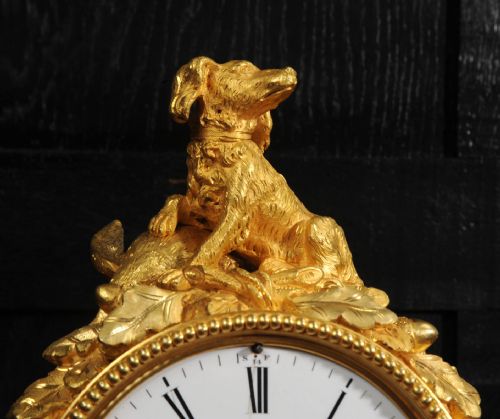 fig 2. Fine Ormolu and Sevres Porcelain Clock Antique French - Gun Dog