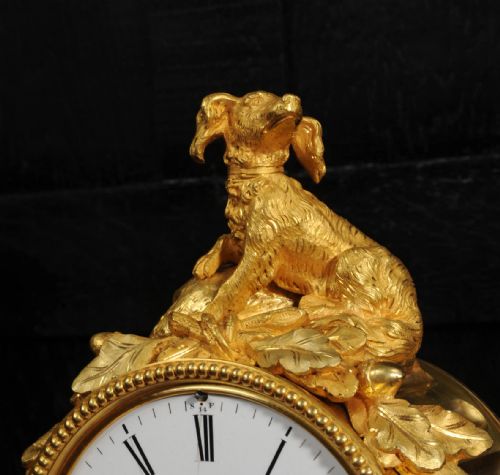 fig 3. Fine Ormolu and Sevres Porcelain Clock Antique French - Gun Dog