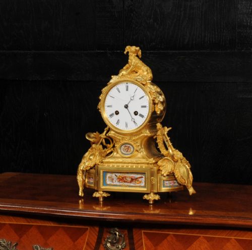 fig 5. Fine Ormolu and Sevres Porcelain Clock Antique French - Gun Dog