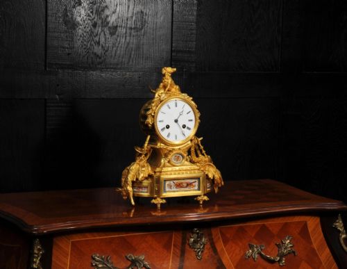 fig 6. Fine Ormolu and Sevres Porcelain Clock Antique French - Gun Dog