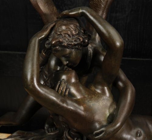 fig 1. A Fine Antique French Figural Mantel Clock ~Amour et Psyche ~ After Antonio Canova