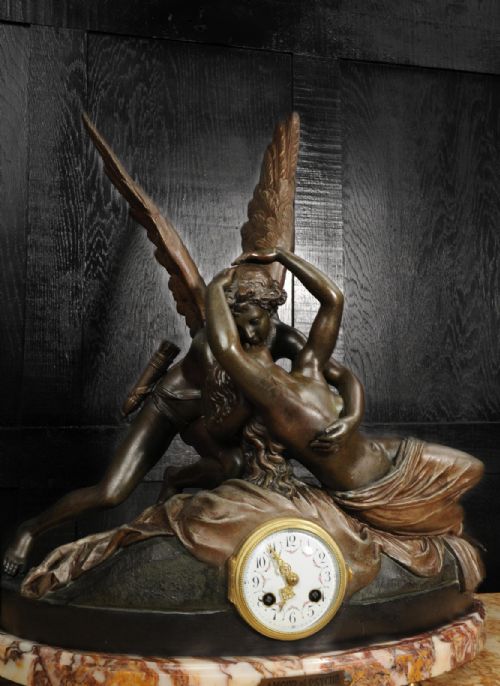 fig 4. A Fine Antique French Figural Mantel Clock ~Amour et Psyche ~ After Antonio Canova