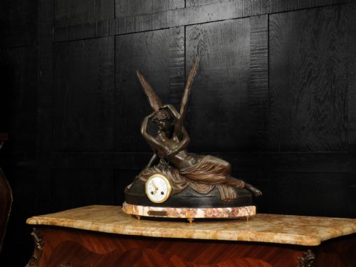 fig 5. A Fine Antique French Figural Mantel Clock ~Amour et Psyche ~ After Antonio Canova