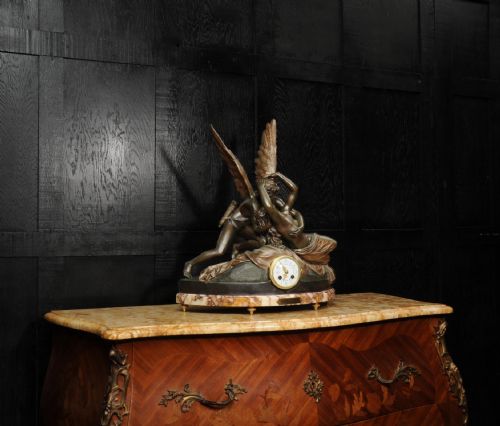 fig 6. A Fine Antique French Figural Mantel Clock ~Amour et Psyche ~ After Antonio Canova
