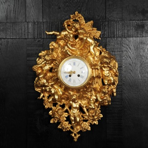 fig 1. Japy Freres Rococo Gilt Bronze Cartel Wall Clock - Fully Restored