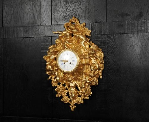 fig 2. Japy Freres Rococo Gilt Bronze Cartel Wall Clock - Fully Restored