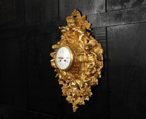 fig 3. Japy Freres Rococo Gilt Bronze Cartel Wall Clock - Fully Restored