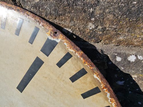 RARE LARGE ANTIQUE ENAMEL TURRET OUTDOOR CLOCK DIAL FACE JOYCE WHITCHURCH 39 IN - ADDITIONAL PHOTO 5