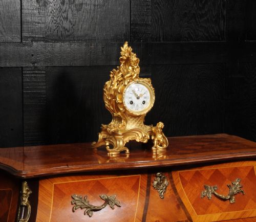 fig 1. Japy Freres Antique French Rococo Ormolu Clock - Fully Restored