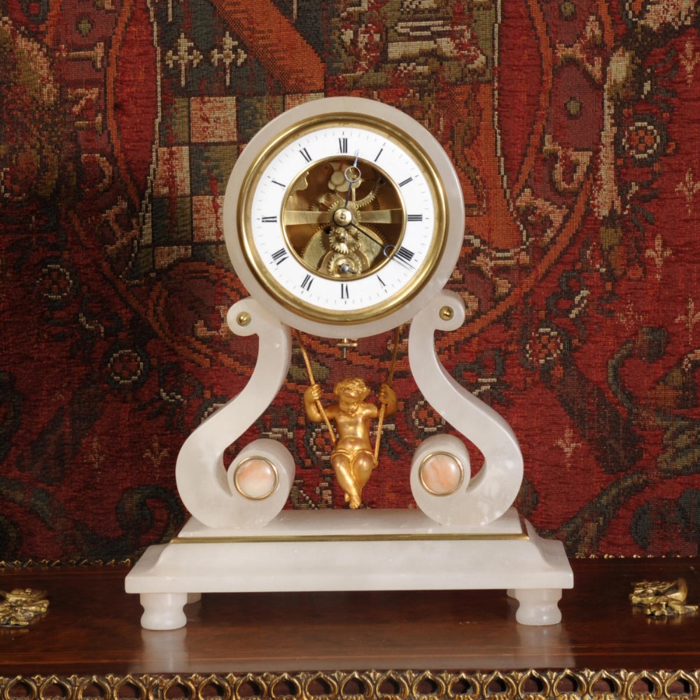 
Rare Eugéne Farcot Cherub On A Swing Boudoir Clock

