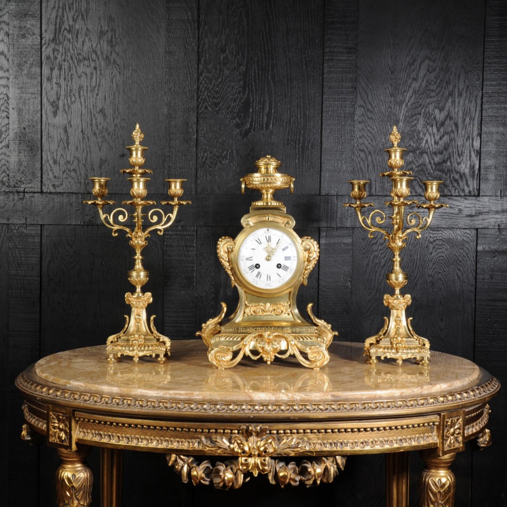 Louis XVI Bronze Clock Set ~ French - Dated 1888 ~
