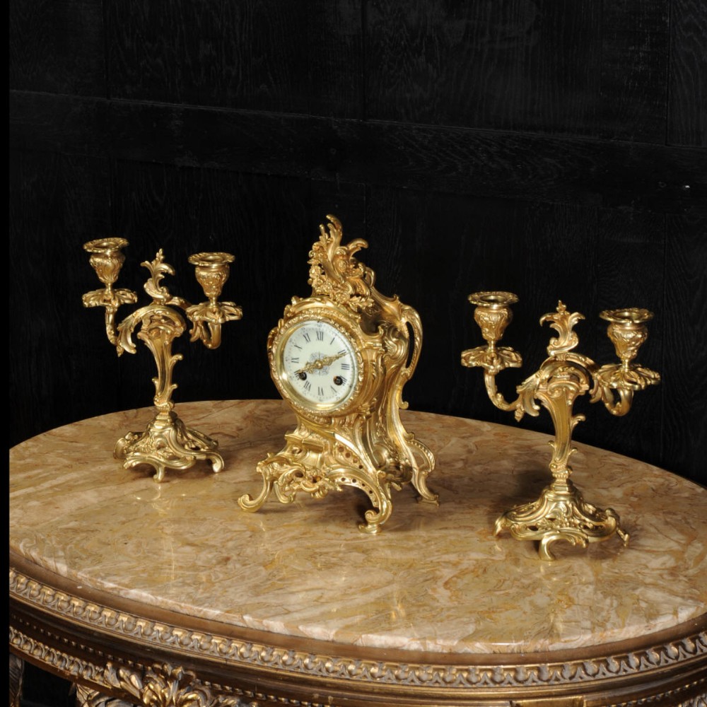Louis Japy Rococo Boudoir Clock Set, small and delicate