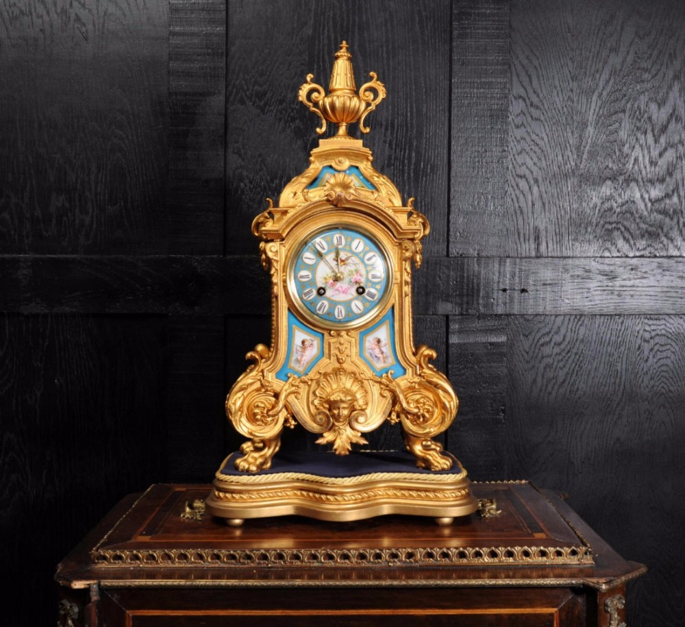 Japy Freres Sevres Porcelain & Gilt Metal Boudoir Clock