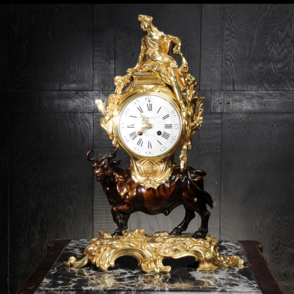 Antique French Bronze and Ormolu Clock - Europa and the Bull by Meunier, Paris