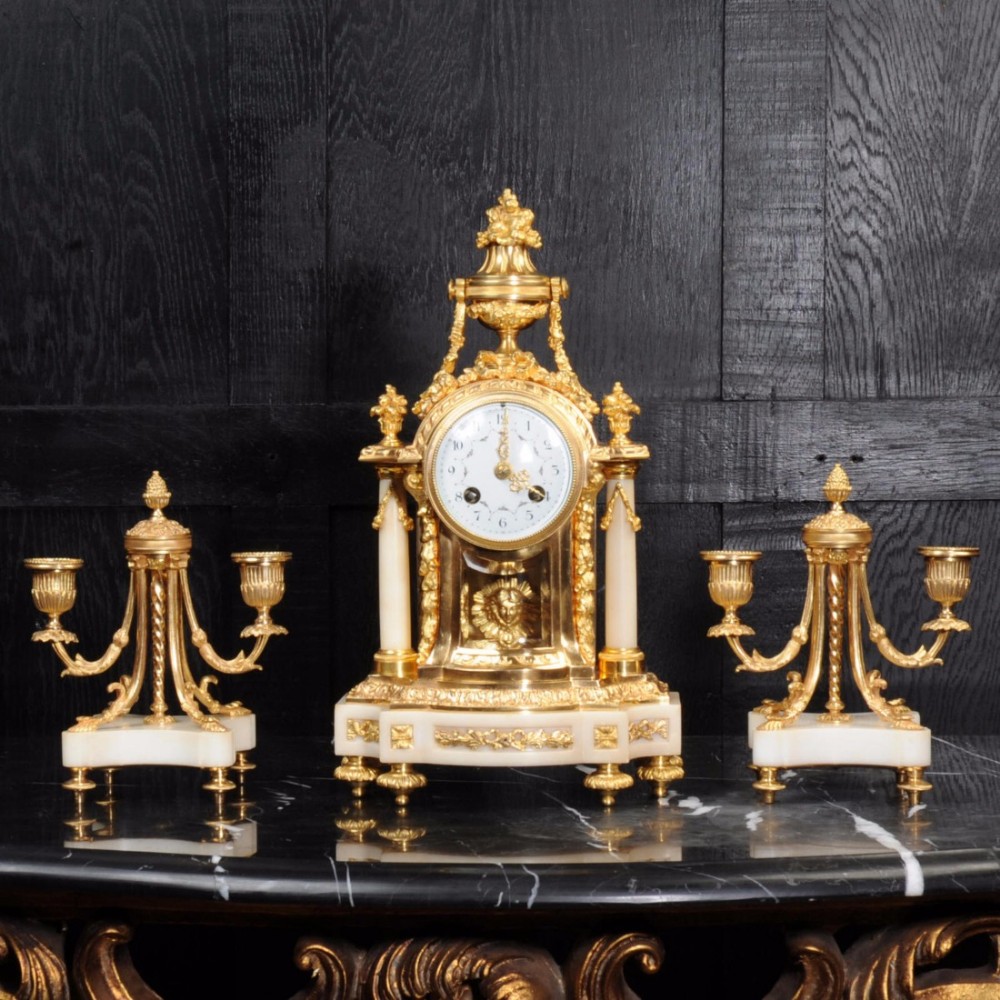 Ormolu and Marble Clock Set by Samuel Marti