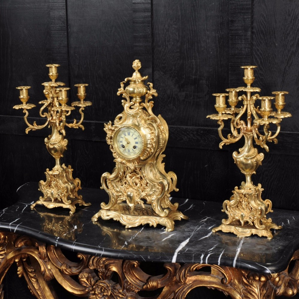 Large Rococo Clock Set by A D Mougin