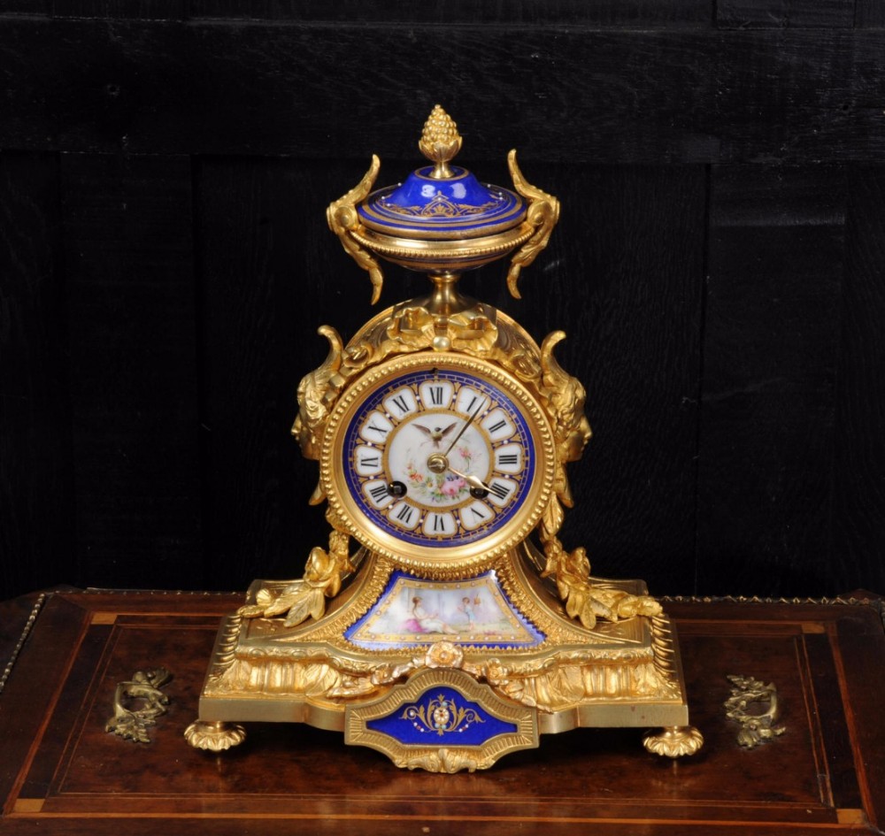Japy Freres Ormolu and Sevres Porcelain Boudoir Clock
